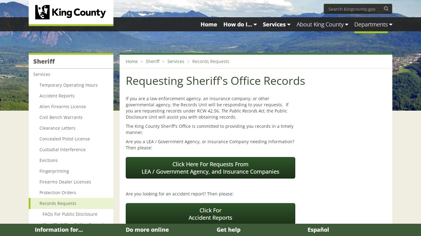 Requesting Sheriff's Office Records - King County